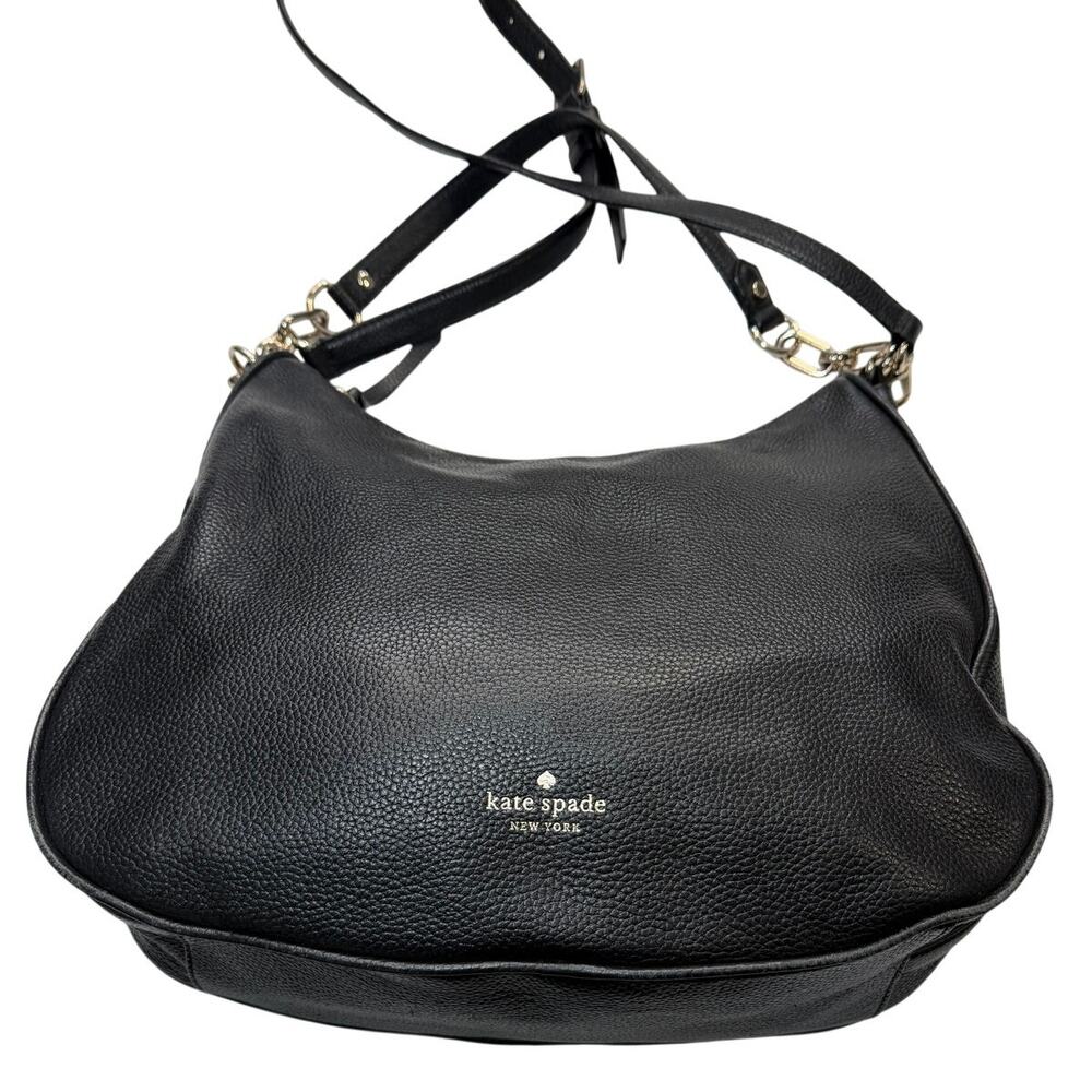 Kate Spade Black Pebbled Leather Crossbody Shoulder Bag Slouchy Everyday - Picture 3 of 16